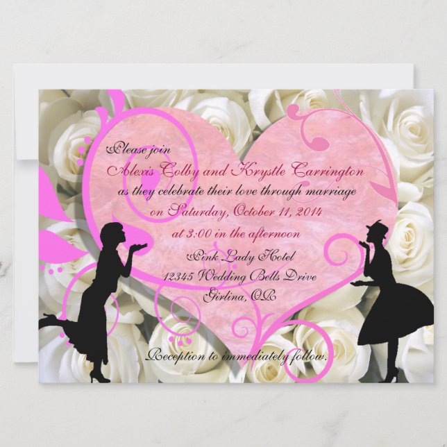 Girly Girl Custom Lesbian Wedding Invitations (Front)