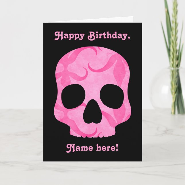 Girly girl pink elegant swirly skull card (Front)