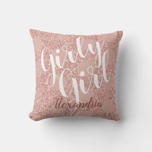 Girly Girl Rose Blush Glitter Polka Dot Named Cushion