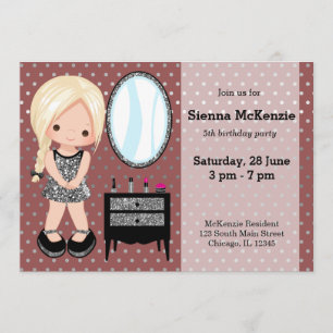 Girly girl silver - choose background colour invitation