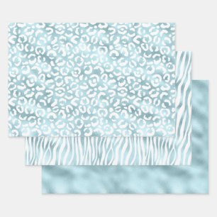 Girly Glam Aqua Blue Animal Print Wrapping Paper Sheet