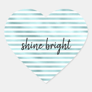 Girly Glam Aqua Mint Stripes Heart Sticker