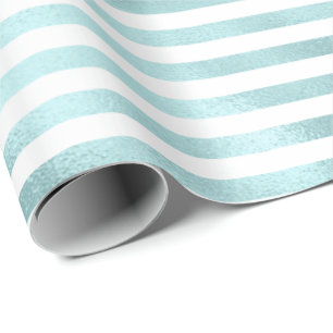 Girly Glam Aqua Mint Stripes Wrapping Paper