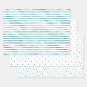 Girly Glam Aqua Mint Stripes Wrapping Paper Sheet
