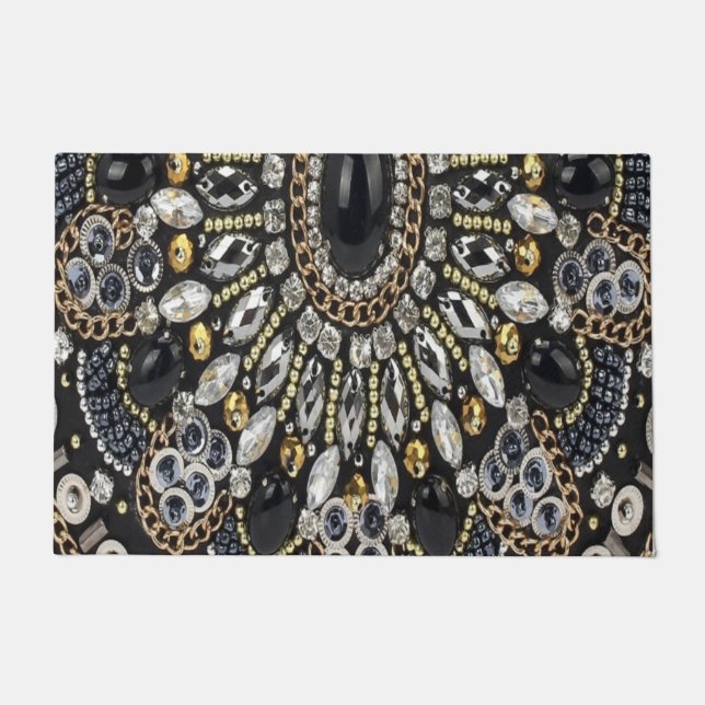 girly glam art deco black gold bohemian  doormat (Front)