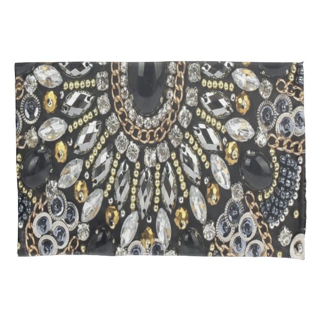 girly glam art deco black gold bohemian  pillowcase (Front-Left)