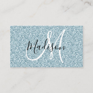 Girly & Glam Blue Silver Glitter Sparkles Monogram Business Card