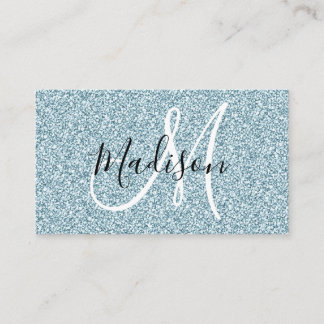 Girly & Glam Blue Silver Glitter Sparkles Monogram Business Card