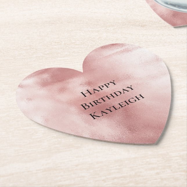 Girly Glam Blush Pink Birthday Paper Coaster (Angled)