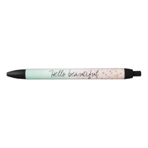 Girly Glam Blush Pink Mint Gold Sparkle Confetti Black Ink Pen