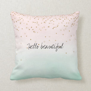 Girly Glam Blush Pink Mint Gold Sparkle Confetti Cushion