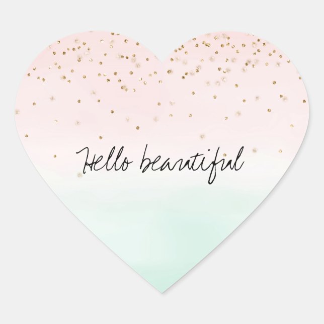 Girly Glam Blush Pink Mint Gold Sparkle Confetti Heart Sticker (Front)