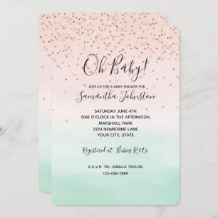 Girly Glam Blush Pink Mint Gold Sparkle Confetti Invitation