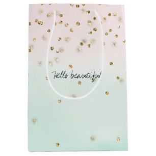 Girly Glam Blush Pink Mint Gold Sparkle Confetti Medium Gift Bag