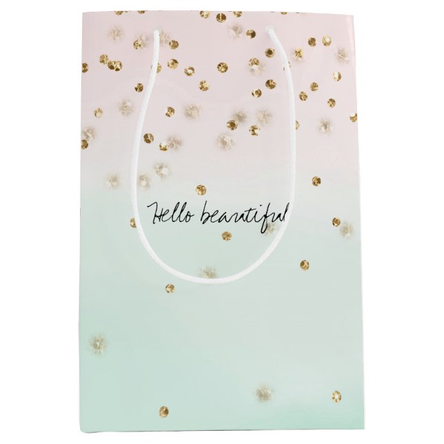 Girly Glam Blush Pink Mint Gold Sparkle Confetti Medium Gift Bag (Front)