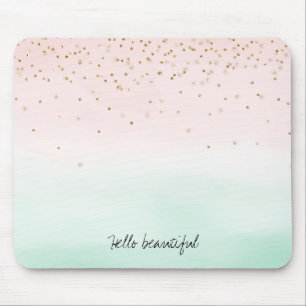 Girly Glam Blush Pink Mint Gold Sparkle Confetti Mouse Mat