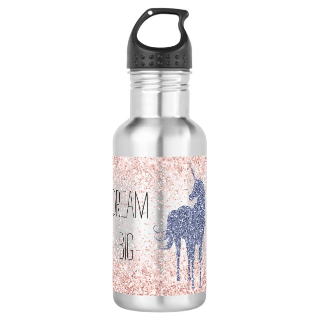 Girly Glam Blush Pink Purple Unicorn Glitter 532 Ml Water Bottle (Front)