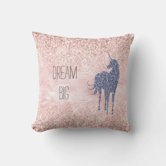 Girly Glam Blush Pink Purple Unicorn Glitter Cushion (Front)