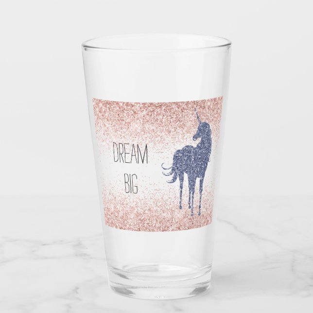 Girly Glam Blush Pink Purple Unicorn Glitter Glass (Front)