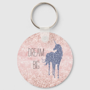 Girly Glam Blush Pink Purple Unicorn Glitter Key Ring