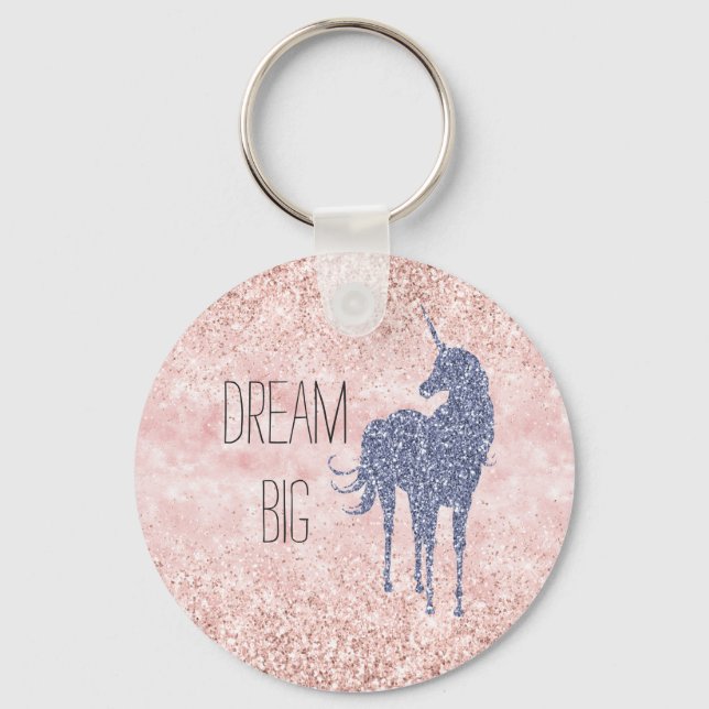 Girly Glam Blush Pink Purple Unicorn Glitter Key Ring (Front)
