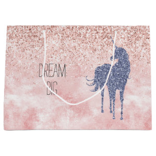 Girly Glam Blush Pink Purple Unicorn Glitter Large Gift Bag