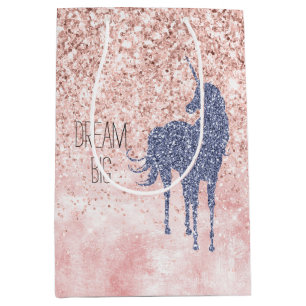 Girly Glam Blush Pink Purple Unicorn Glitter Medium Gift Bag