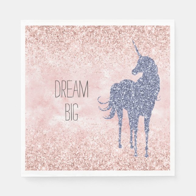 Girly Glam Blush Pink Purple Unicorn Glitter Napkin (Front)