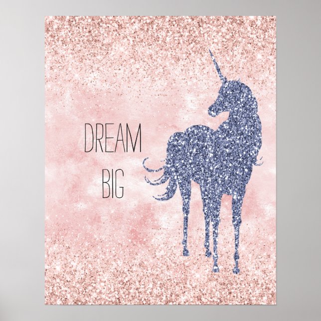Girly Glam Blush Pink Purple Unicorn Glitter Poster (Front)