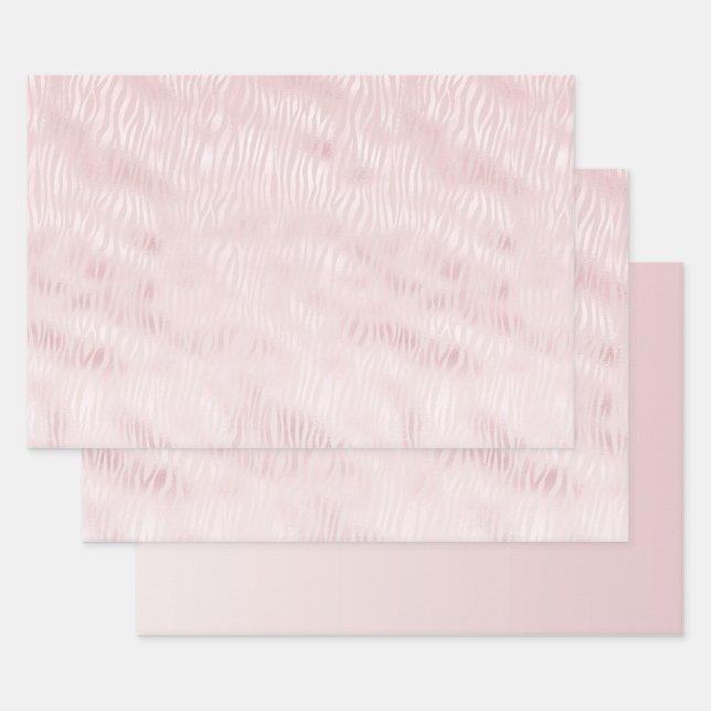 Girly Glam Blush Pink Zebra Print Wrapping Paper Sheet (Set)