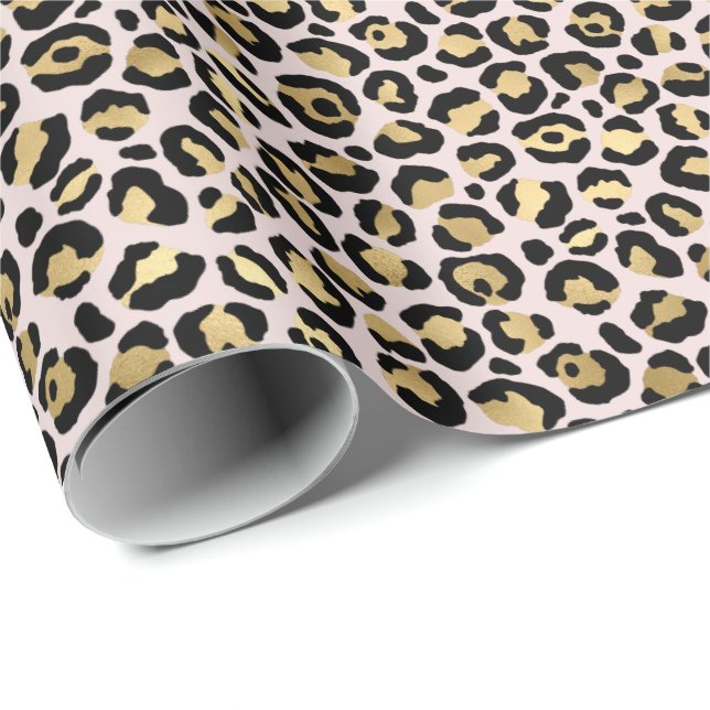 Girly Glam Gold Blush Leopard Print Wrapping Paper (Roll Corner)