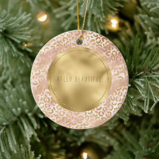 Girly Glam Gold Blush Pink Leopard Print Ceramic Tree Decoration (Tree)