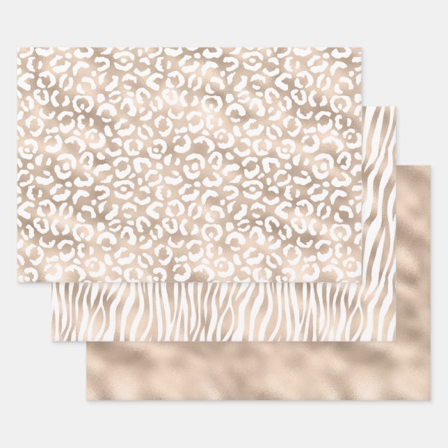 Girly Glam Gold Brown Animal Print Wrapping Paper Sheet (Set)