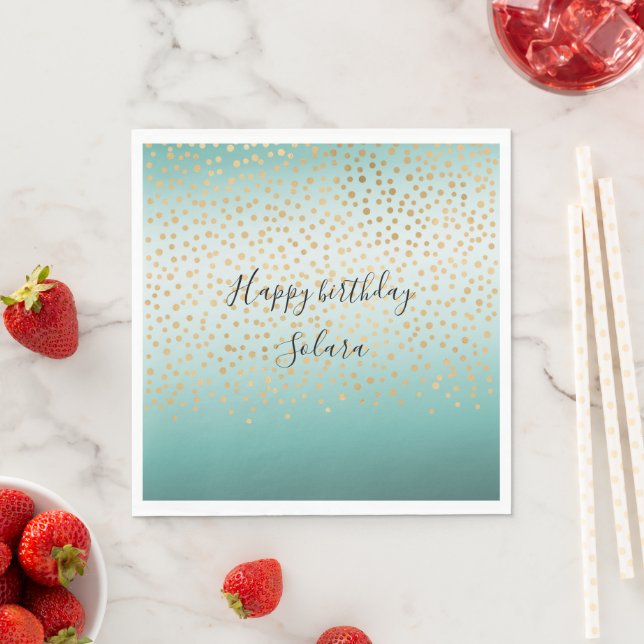 Girly Glam Gold Confetti Mint Ombre Napkin (Insitu)