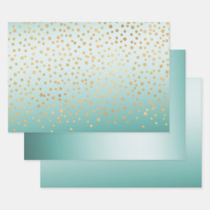 Girly Glam Gold Confetti Mint Ombre Wrapping Paper Sheet