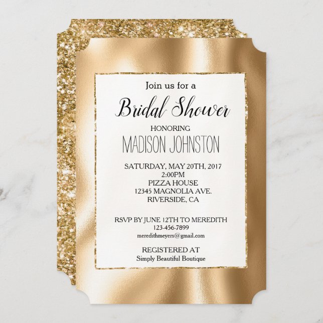 Girly Glam Gold Glitter Invitation (Front/Back)