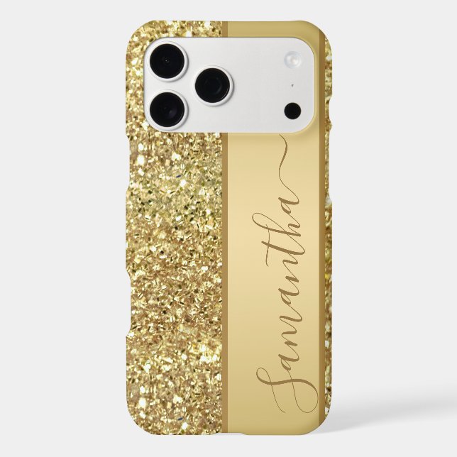 Girly Glam Gold Glitter Monogram Name Script (Back)