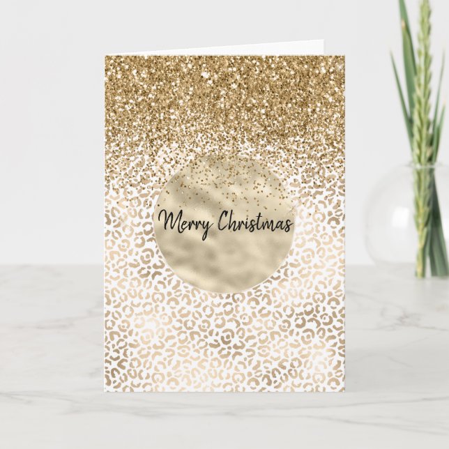 Girly Glam Gold Leopard Print Glitter Sparkle Card (Front)