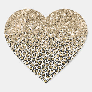 Girly Glam Gold Leopard Print Glitter sparkle Heart Sticker