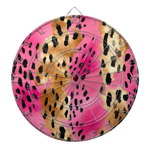 Girly Glam Gold Pink Black Leopard  Dartboard