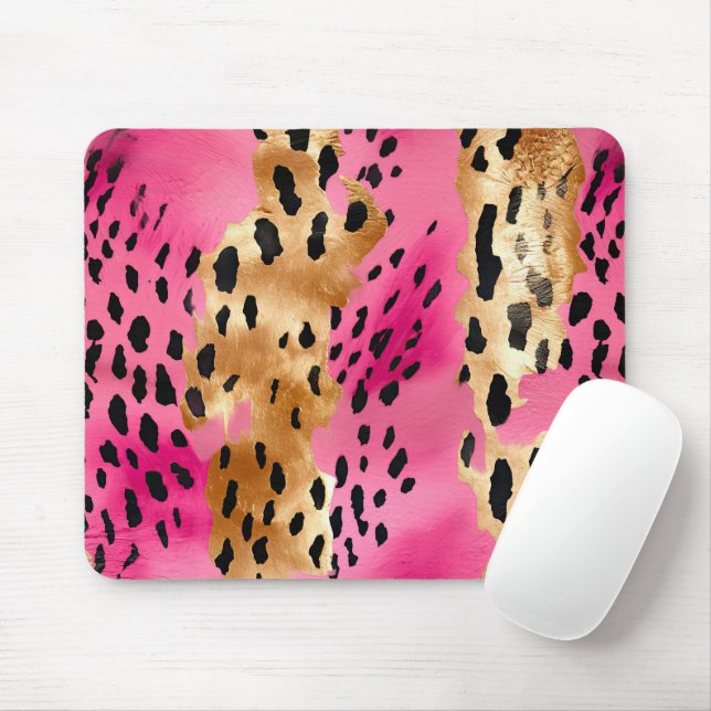 Girly Glam Gold Pink Black Leopard  Mouse Mat (With Mouse)