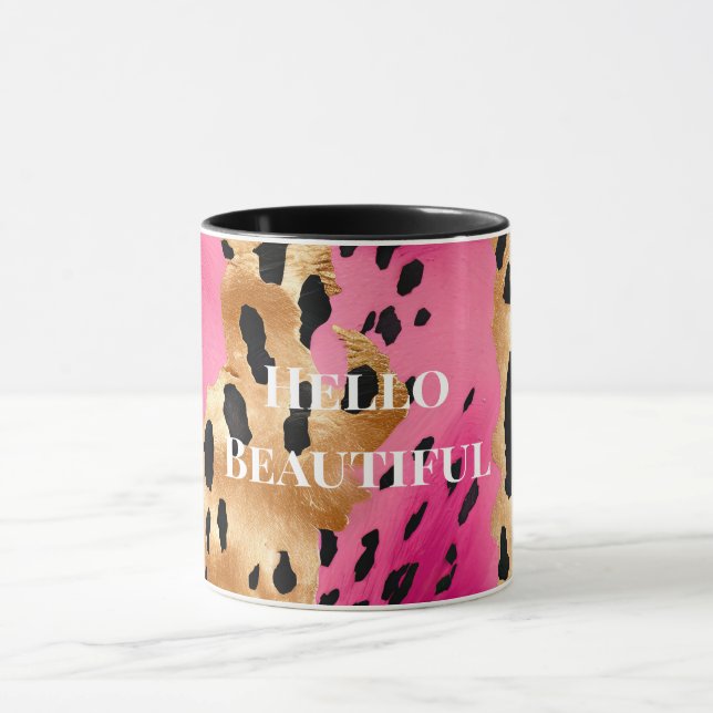 Girly Glam Gold Pink Black Leopard  Mug (Center)
