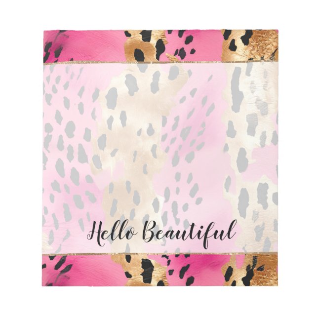 Girly Glam Gold Pink Black Leopard  Notepad (Front)