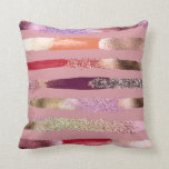 Girly Glam Gold Pink Glitter Metallic Brushstrokes Cushion<br><div class="desc">Thie girly and artsy themed design is perfect for the trendy and stylish woman. It features a chic and glamourous design depicting a faux printed gold, silver, purple, pink, wine, red, and copper glitter and metallic brushstrokes on top of a simple pink background. It's elegant, fashionable, and stylish for the...</div>