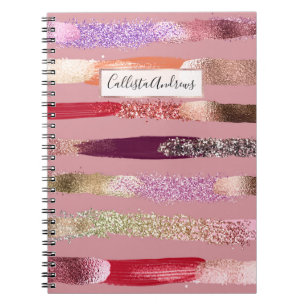 Girly Glam Gold Pink Glitter Metallic Brushstrokes Notebook