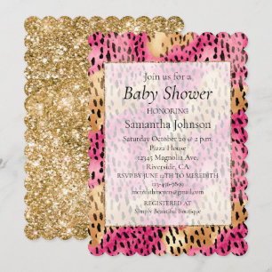 Girly Glam Gold Pink Leopard Invitation