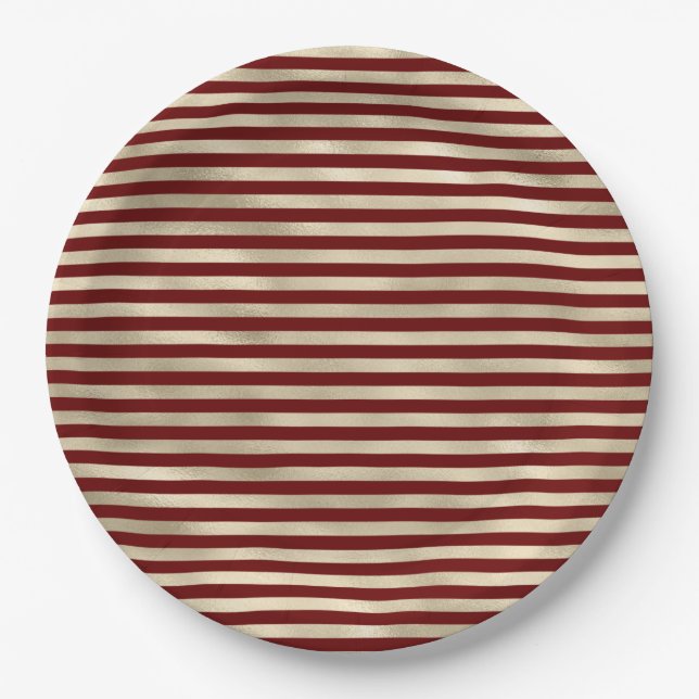 Girly Glam Gold Red Stripes Paper Plate (Front)