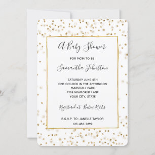 Girly Glam Gold Sparkle Confetti Baby Shower Invitation