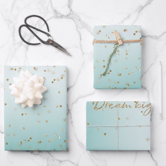 Girly Glam Gold Sparkle Confetti Mint Glitter     Wrapping Paper Sheet (Front)