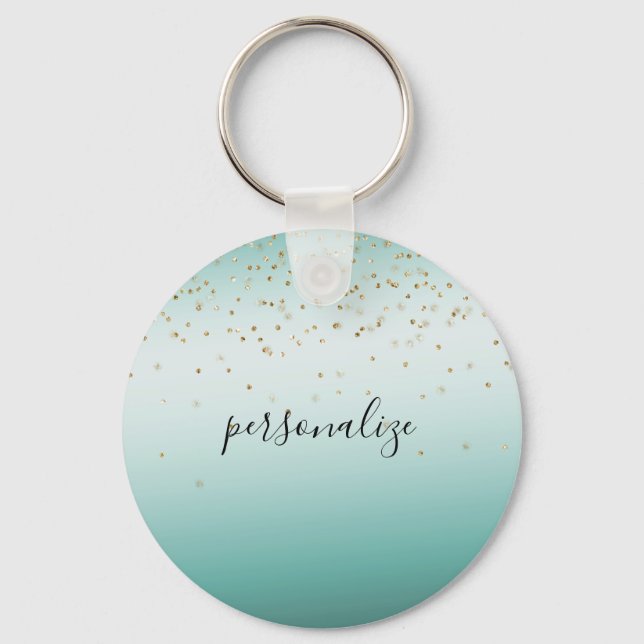 Girly Glam Gold Sparkle Confetti Mint Ombre person Key Ring (Front)